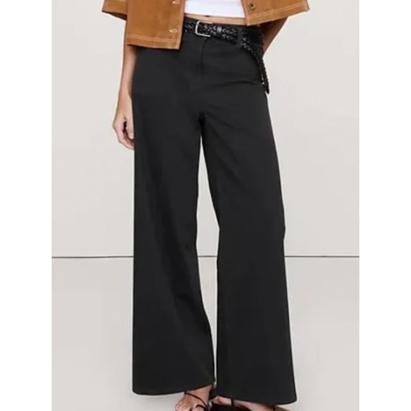 Banana Republic Pants - Banana Republic Black‎ High Rise Wide Leg Lightweight Stretch Cotton Pants 16